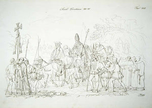 1834 Copper Engraving Pope Procession Papal Guard Cardinal Medieval Costume ILC2