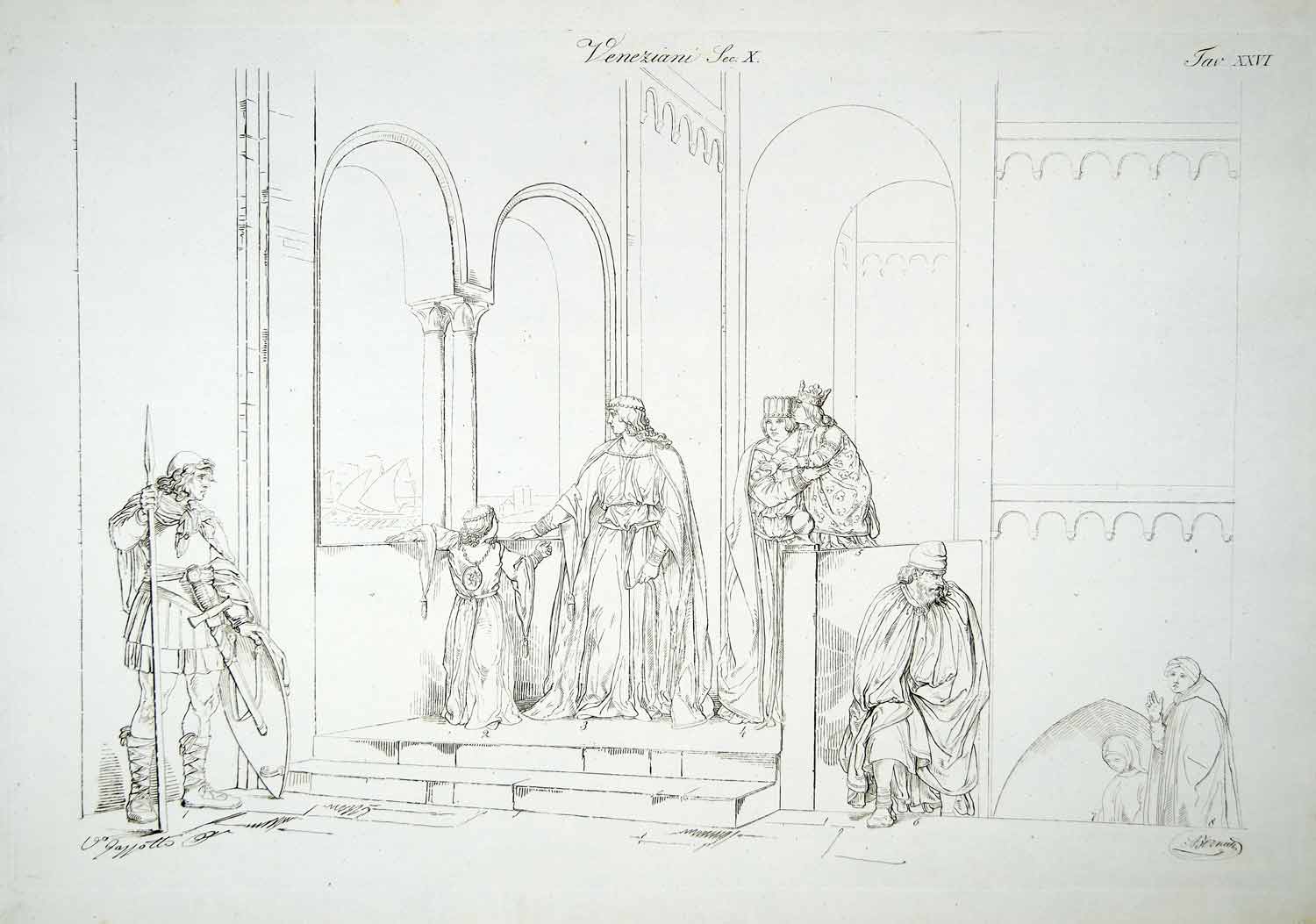 1834 Copper Engraving Dogaressa Doge Wife Venice Costume Dress 10th Century ILC2