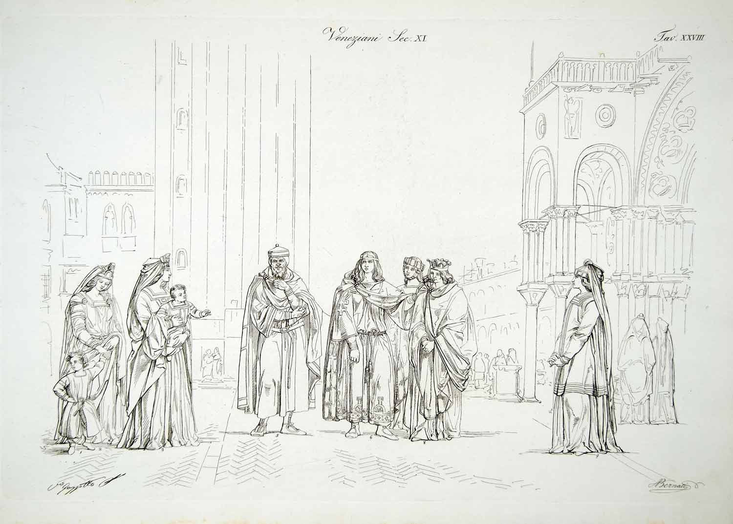1834 Copper Engraving Dogaressa Doge Venice Costume Dress Venetian Nobles ILC2