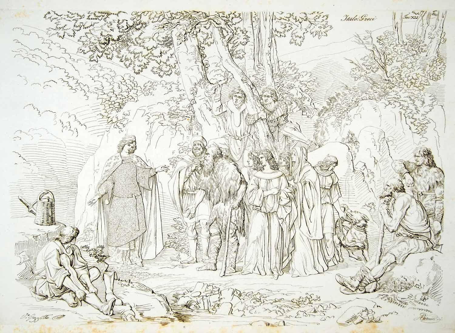 1834 Copper Engraving Costume Peasant Italian Greek People Medieval Dress ILC2