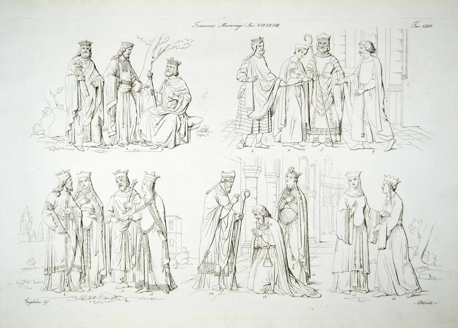1834 Copper Engraving Costume Merovingian Clovis Clotilde Royal Dress Noble ILC2