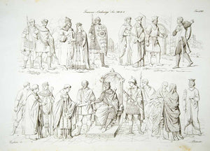 1834 Copper Engraving Costume Carolingian Empire Charlemagne Nobles Dress ILC2