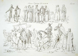 1834 Copper Engraving Costume Capetian Dynasty Medieval Norman Knights Mail ILC2