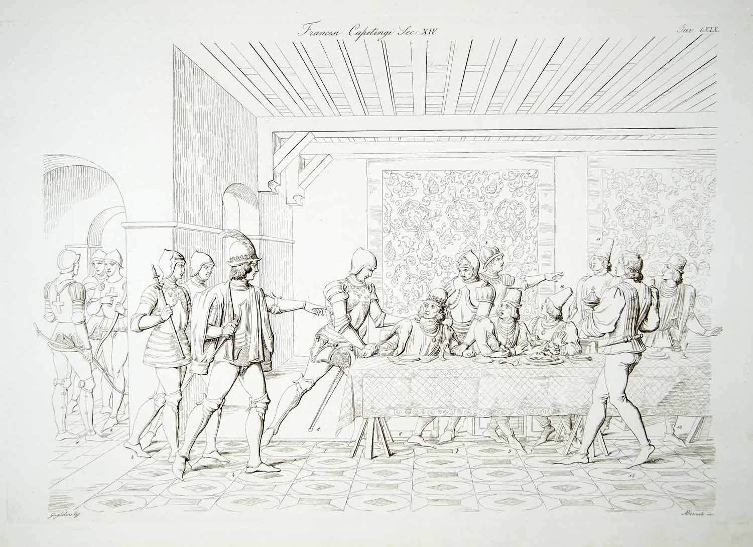1834 Copper Engraving Costume Nobles King John II France Charles II Navarre ILC2