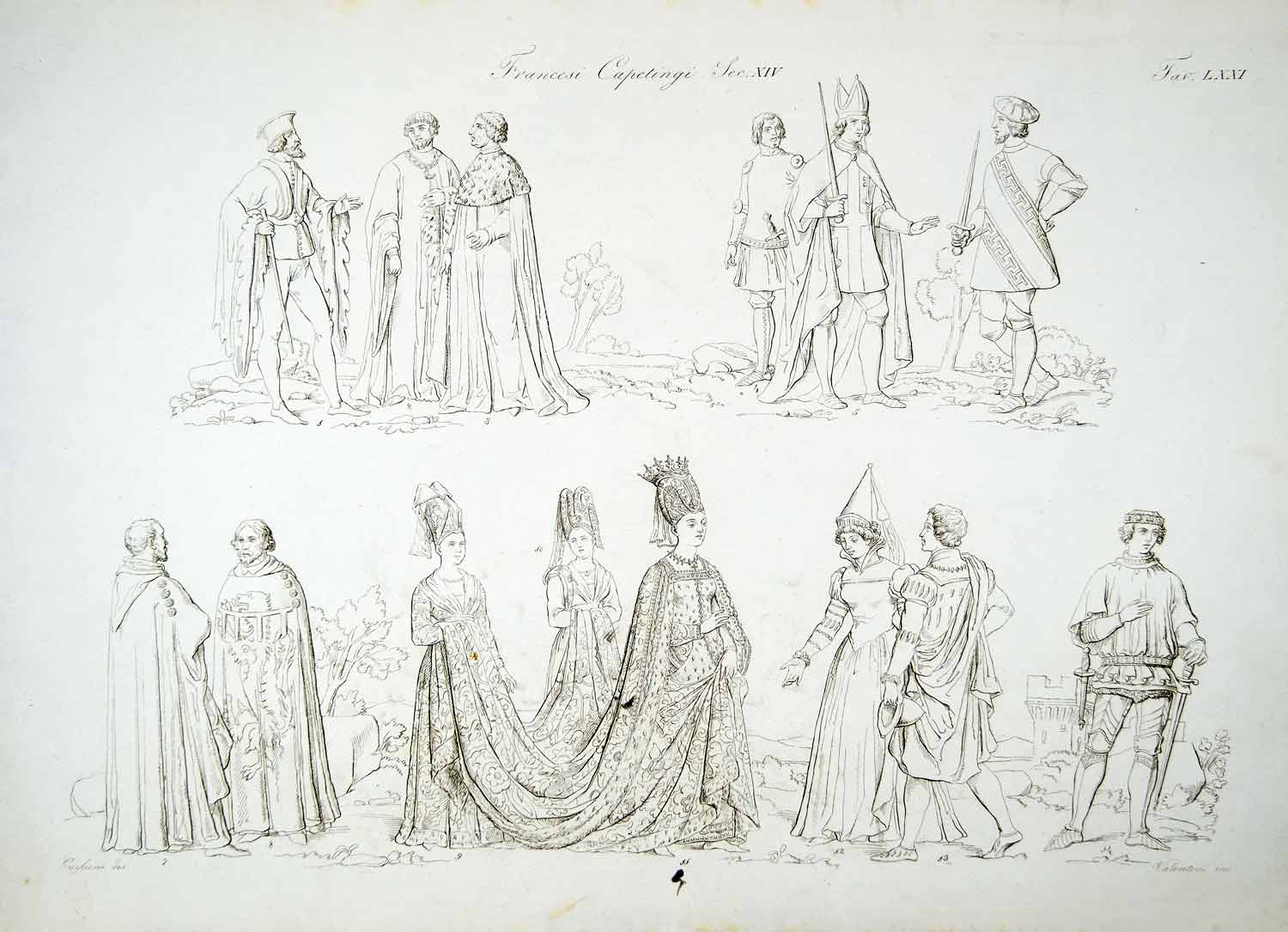 1834 Copper Engraving Isabeau Bavaria Queen France Costume Medieval Dress ILC2
