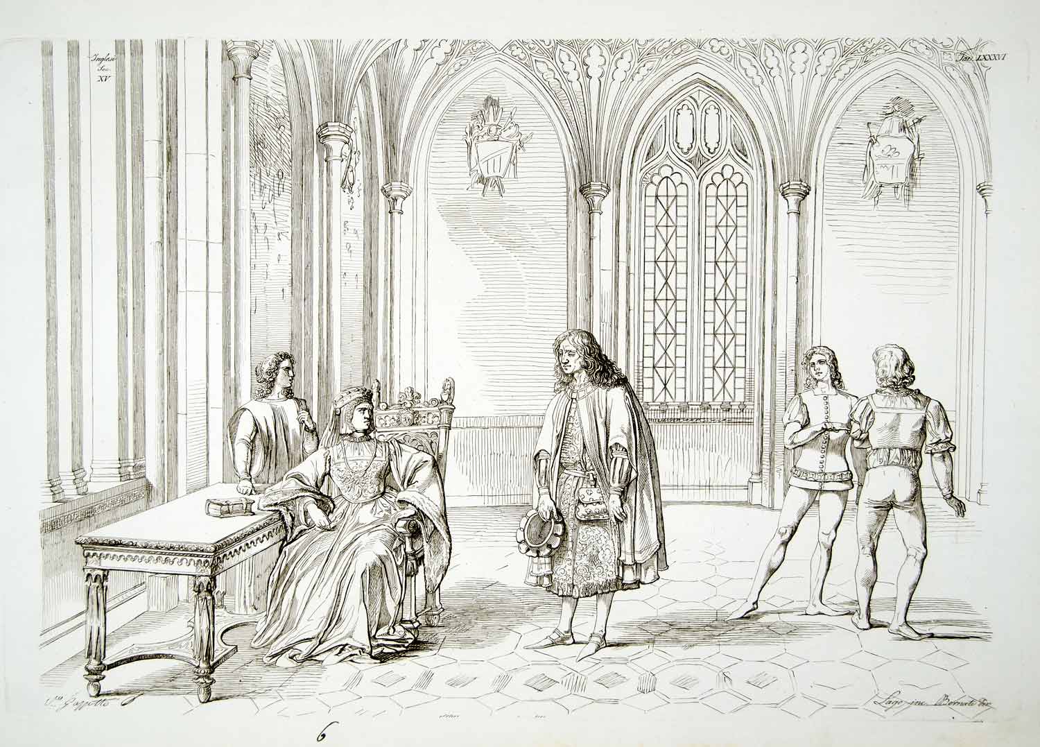 1834 Copper Engraving Margaret of Anjou Medieval Costume Queen Dress Knight ILC2