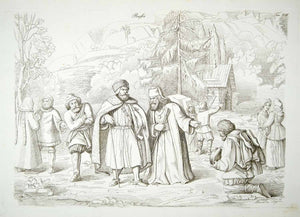 1834 Copper Engraving Costume Russian Knight Peasants Archimandrite Priest ILC2