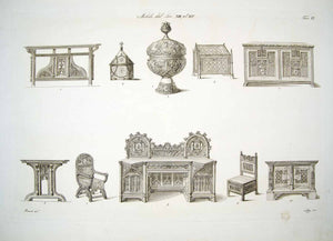 1843 Copper Engraving Antonio Bernati Art Italian Renaissance Furniture ILC3