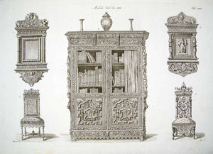 1843 Copper Engraving Antonio Bernati Art Renaissance Furniture Bookcase ILC3
