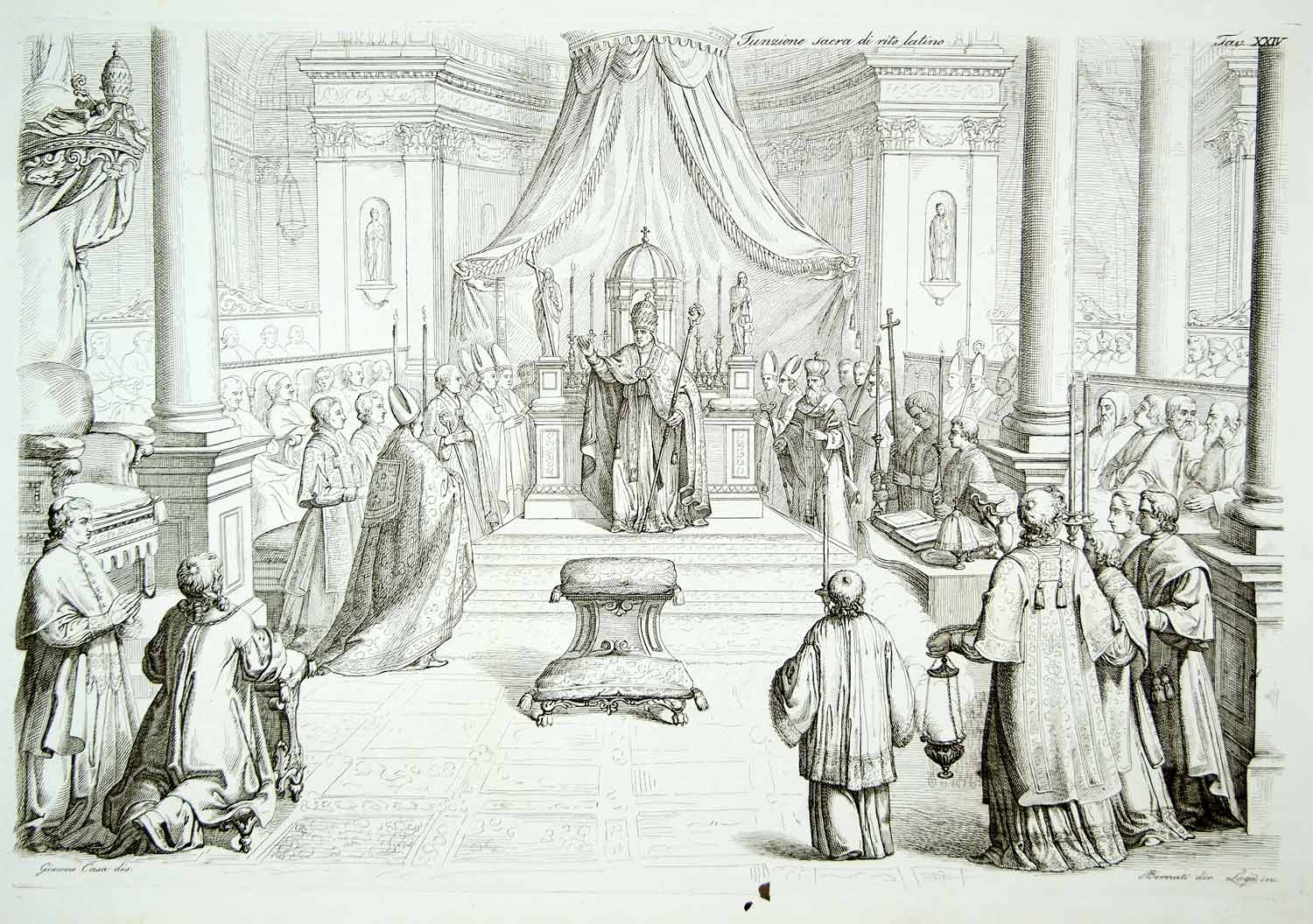 1843 Copper Engraving Giacomo Casa Roman Catholic Pope Latin Rite Church ILC3