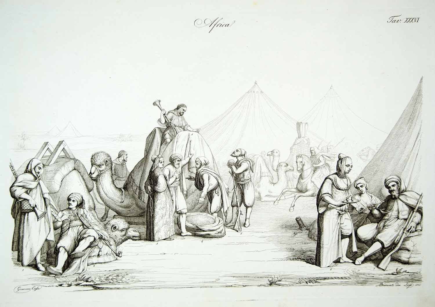 1843 Copper Engraving Giacomo Casa Art Bedouin Arab Soldier Costume Africa ILC3