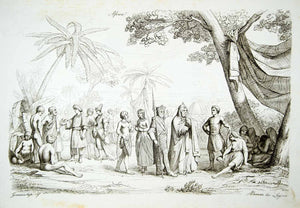 1843 Copper Engraving Giacomo Casa Art Mandingo Market Timbuktu Africa Nude ILC3