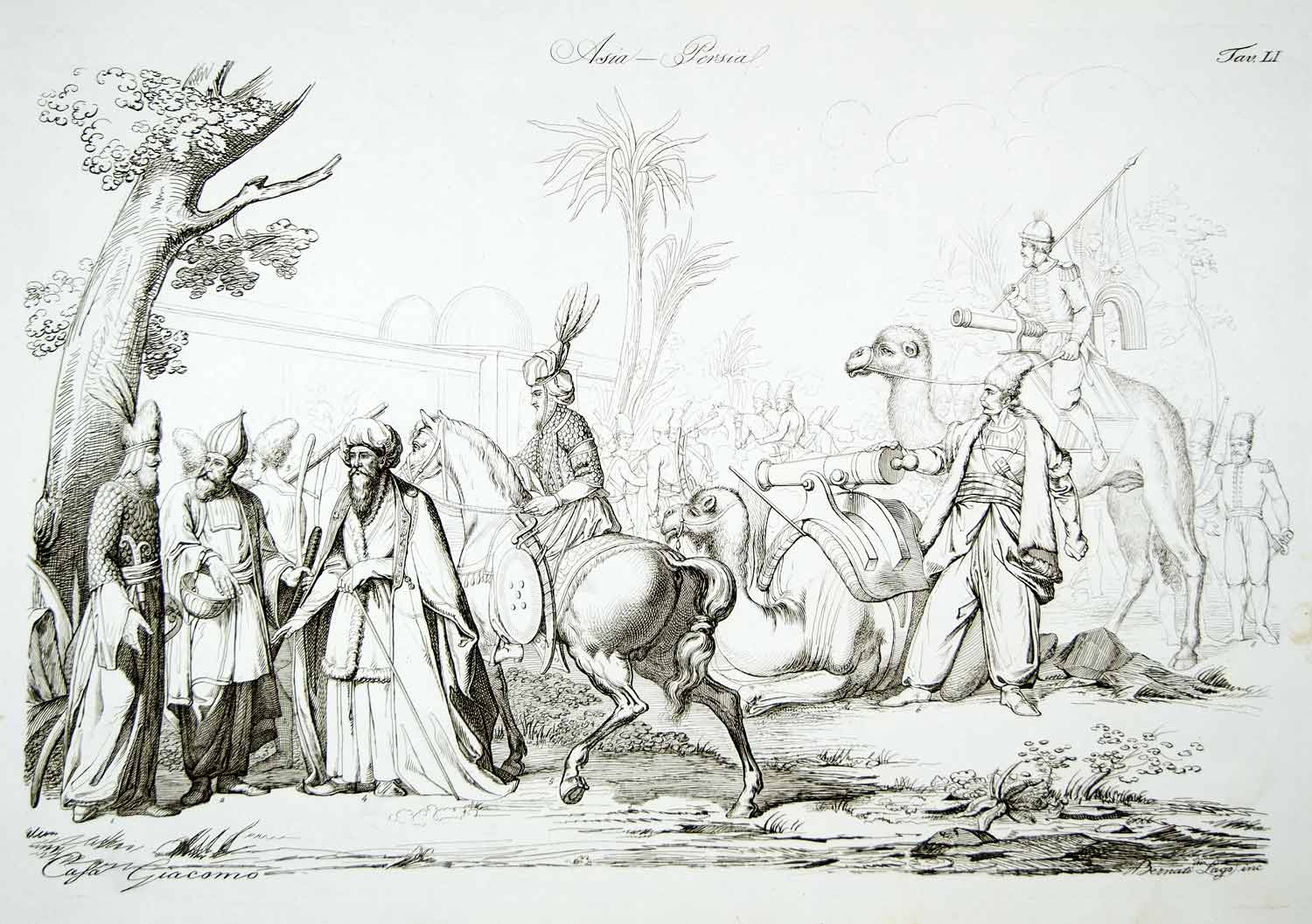 1843 Copper Engraving Giacomo Casa Art Persian Military Costume Infantry ILC3