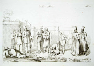 1843 Copper Engraving Giacomo Casa Art Persian Nobles Costume Middle East ILC3
