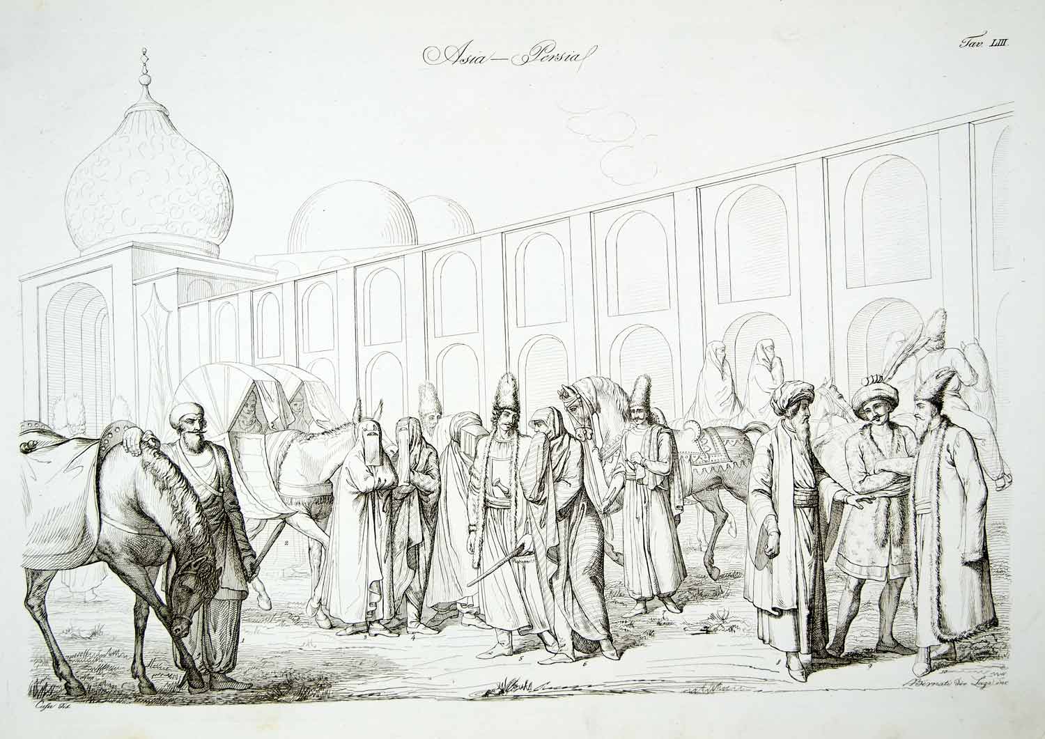 1843 Copper Engraving Giacomo Casa Art Persian Turkish Nobles Costume Dress ILC3