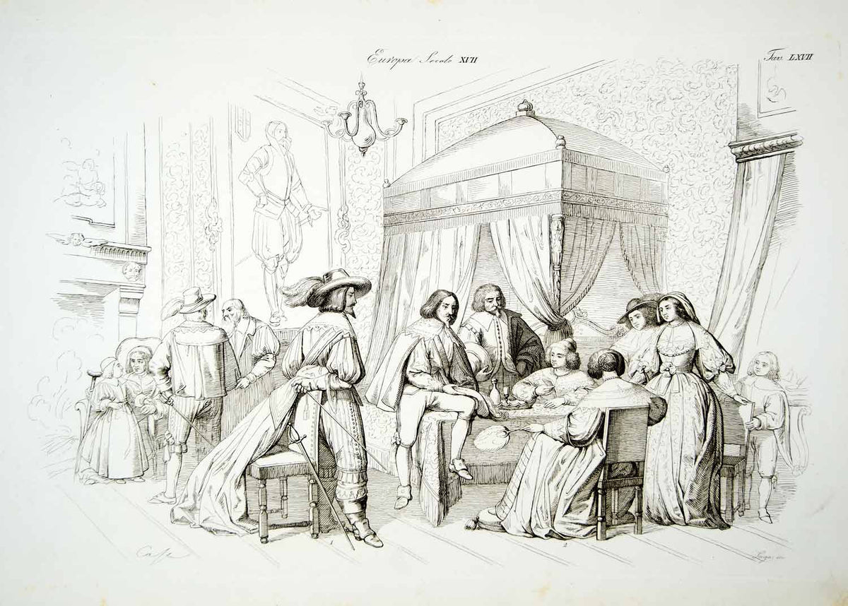1843 Copper Engraving Giacomo Casa Art Renaissance Costume Furniture D ...
