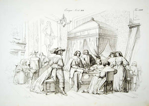 1843 Copper Engraving Giacomo Casa Art Renaissance Costume Furniture Dress ILC3
