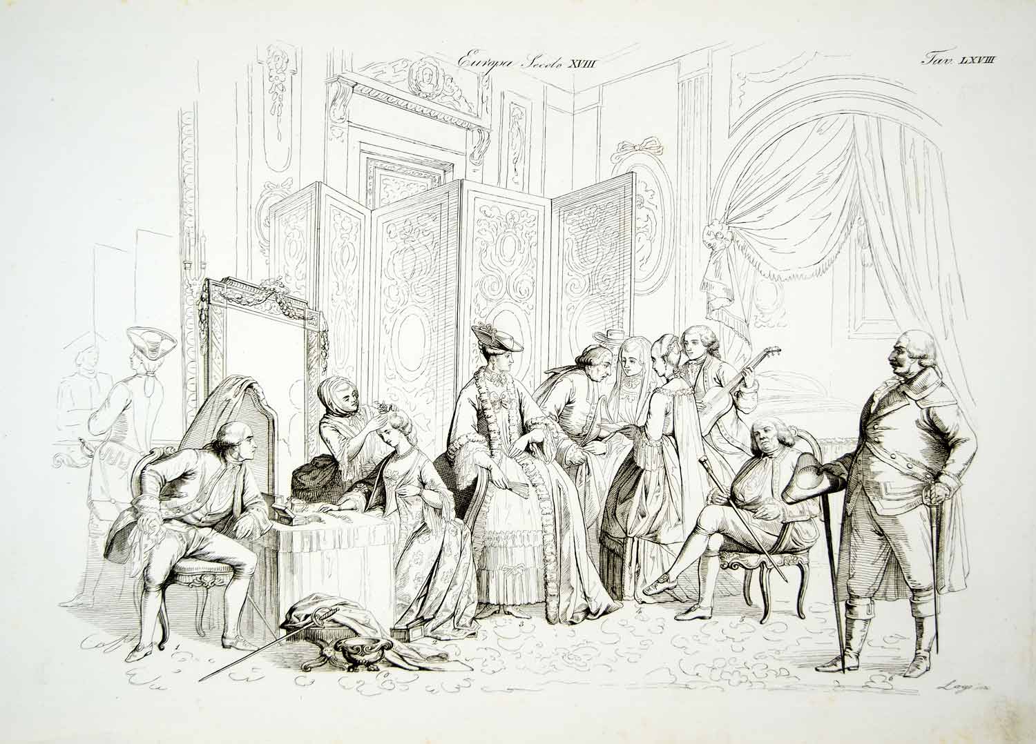 1843 Copper Engraving Giacomo Casa Art Wedding Dress Costume 18th Century ILC3