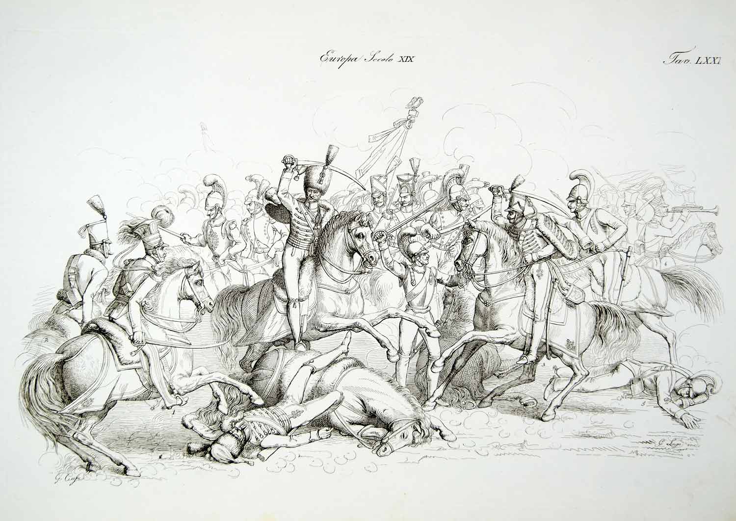1843 Copper Engraving Giacomo Casa Art Curiassier Hussar Napoleonic Wars ILC3