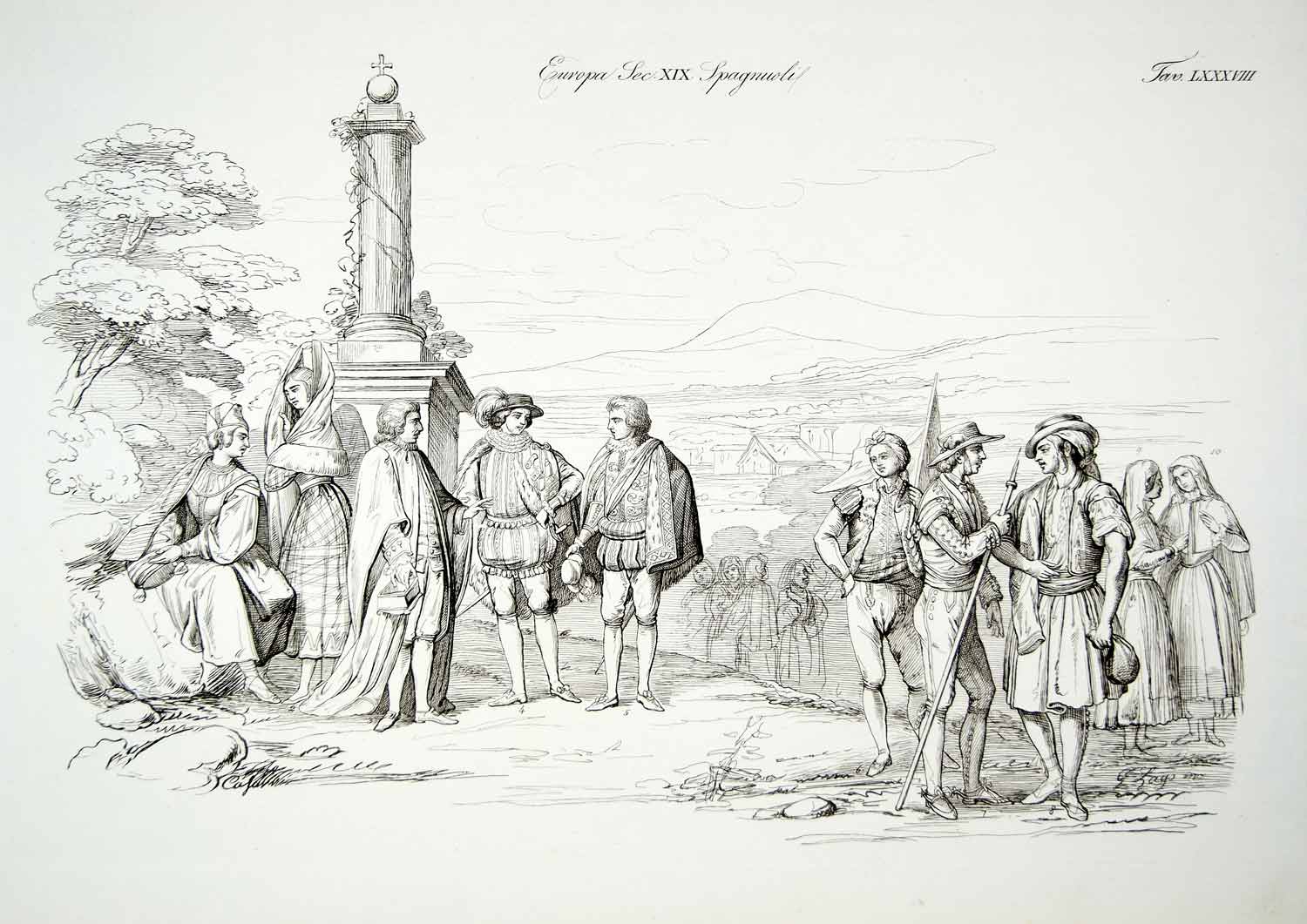 1843 Copper Engraving Giacomo Casa Art Costume Spain Matador Bullfighting ILC3