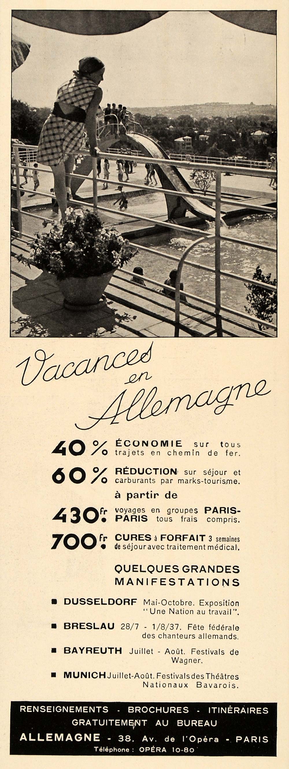1937 French Ad German Travel Germany Allemagne Vacances - ORIGINAL ILL1