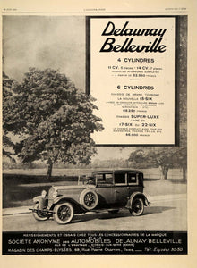 1929 French Ad Delaunay Belleville Vintage Automobile - ORIGINAL ILL1