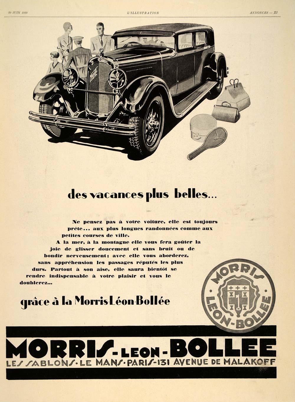 1929 French Ad Morris Leon Bollee Vintage Automobile - ORIGINAL ADVERTISING ILL1