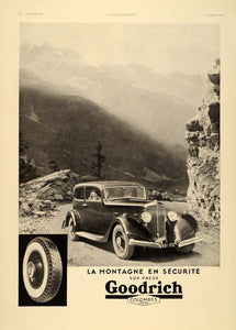 1934 French Ad Goodrich Tires Pneu Automobile Mountains - ORIGINAL ILL1