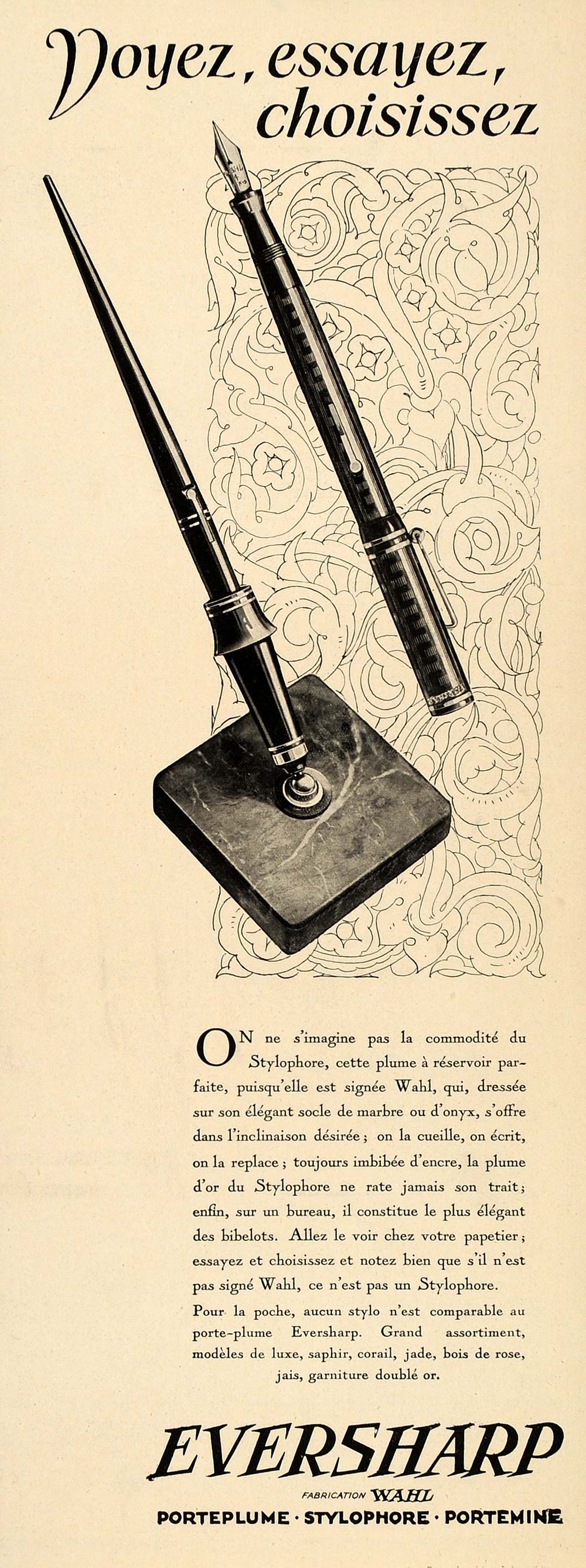1928 French Ad Wahl Eversharp Fountain Pens Stylo Desk ORIGINAL ILL1