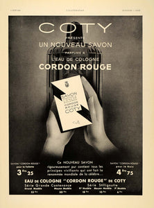 1935 French Ad Coty Cordon Rouge Eau de Cologne Bottle - ORIGINAL ILL1