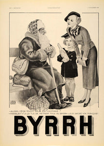 1935 French Ad Byrrh Father Winter Girl Georges Leonnec - ORIGINAL ILL1