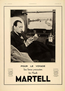 1936 French Ad Martell Cognac Train Compartment Flask - ORIGINAL ILL1