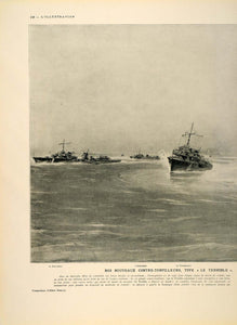 1936 French Destroyers Le Terrible Albert Sebille Print ORIGINAL HISTORIC ILL1