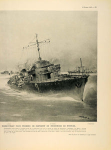 1936 French Destroyers Le Terrible Albert Sebille Print ORIGINAL HISTORIC ILL1