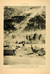 1934 Le Lauzet-Ubaye Village French Alps Winter Print ORIGINAL HISTORIC ILL1