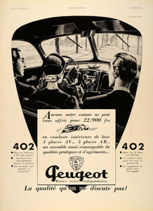 1936 French Ad Peugeot 402 Vintage Car Interior Dash - ORIGINAL ADVERTISING ILL2