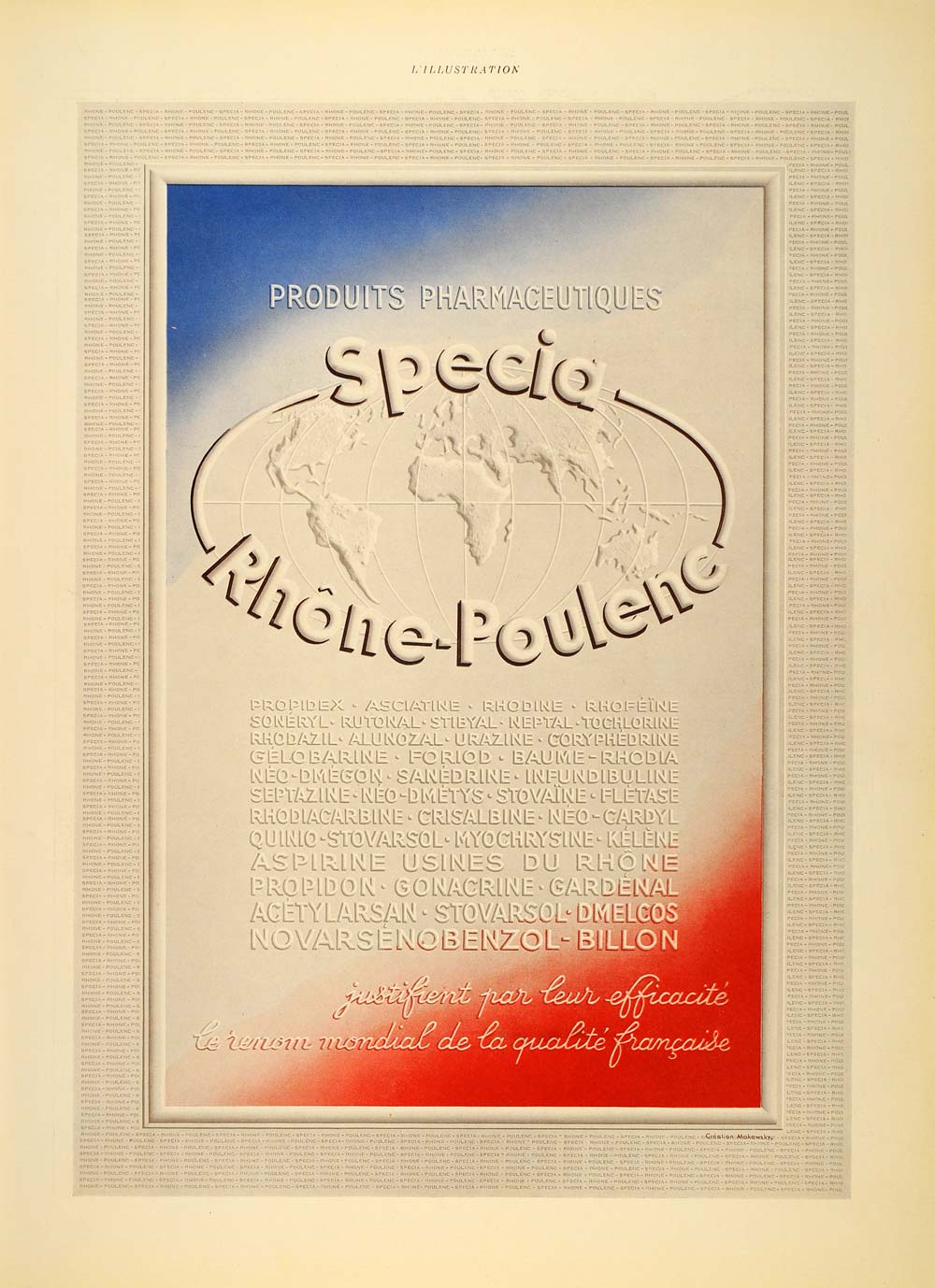 1938 French Print Ad Rhone-Poulenc Pharmaceutical Drugs - ORIGINAL ILL2