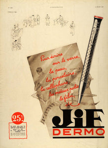 1936 French Ad Jif Dermo Pen Marker Color Lithograph - ORIGINAL ADVERTISING ILL2