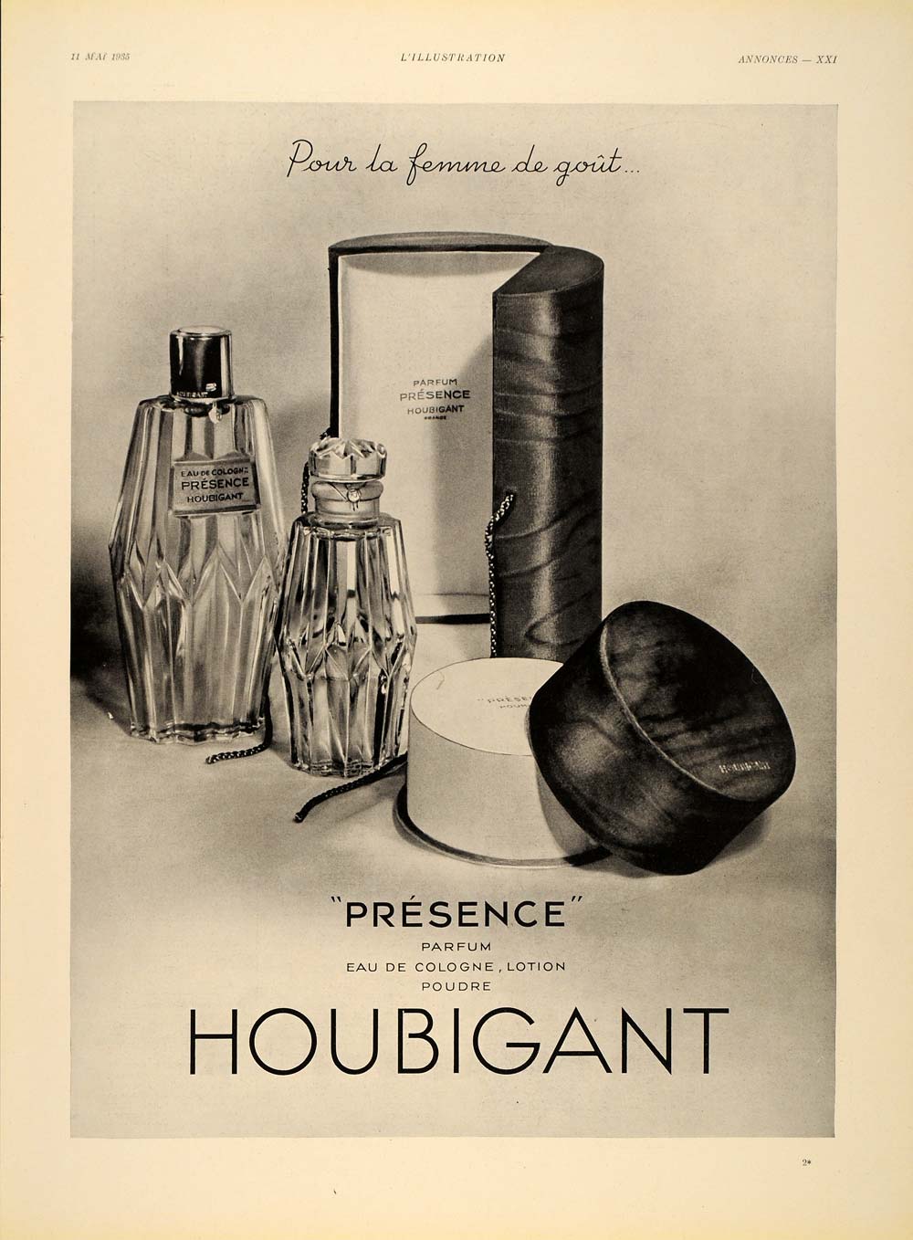 1935 French Vintage Ad Houbigant Presence Parfum Bottle - ORIGINAL ILL2