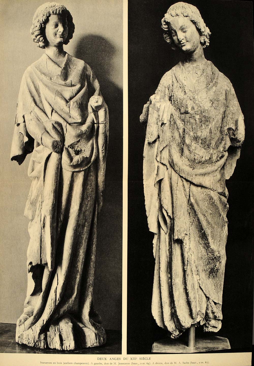 1934 Angels Medieval Statue Carving Sculpture B/W Print ORIGINAL HISTORIC ILL2