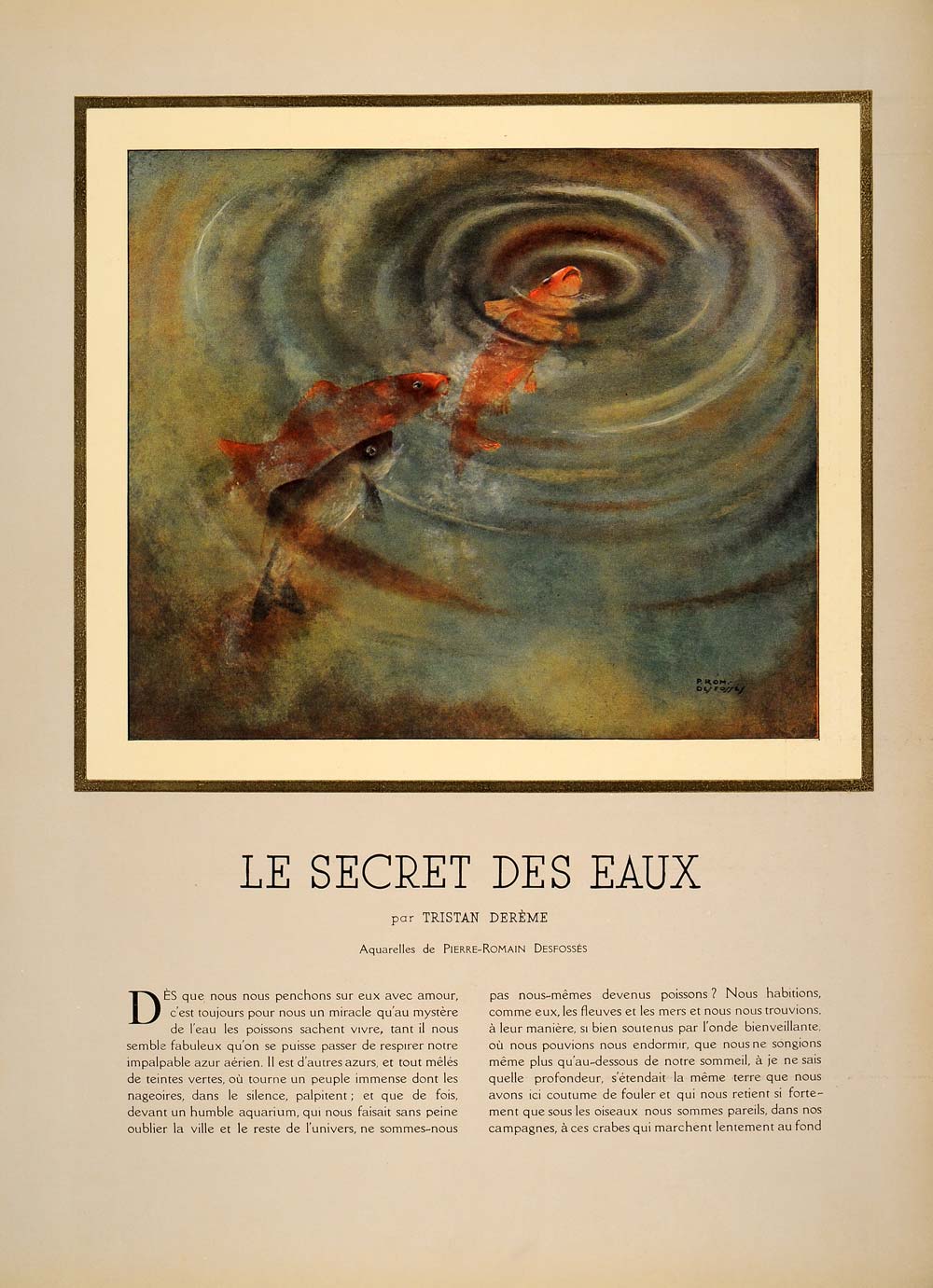 1938 Article Prints Fish Carp Minnows Pierre-Romain Desfosses Tristan ILL2