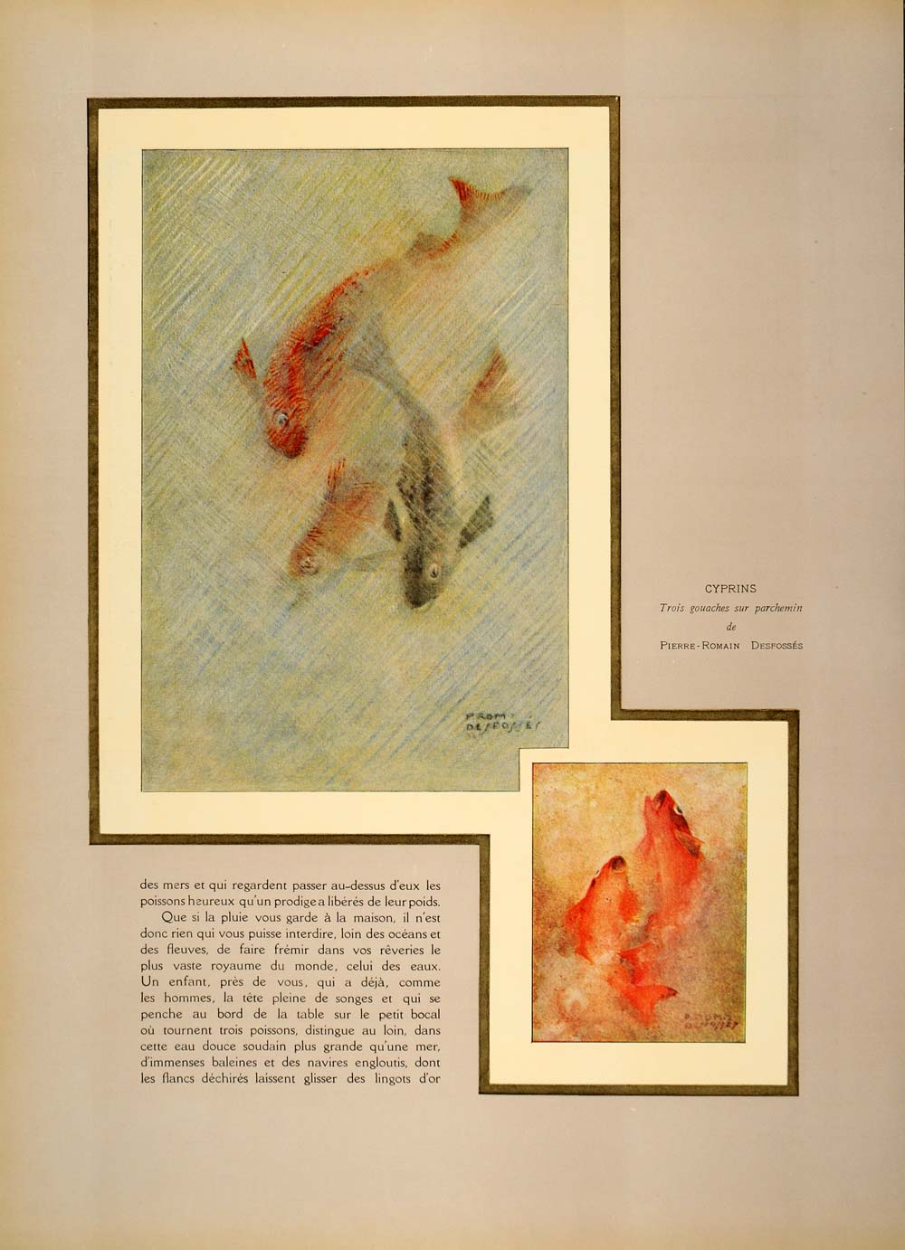 1938 Article Prints Fish Carp Minnows Pierre-Romain Desfosses Tristan ILL2