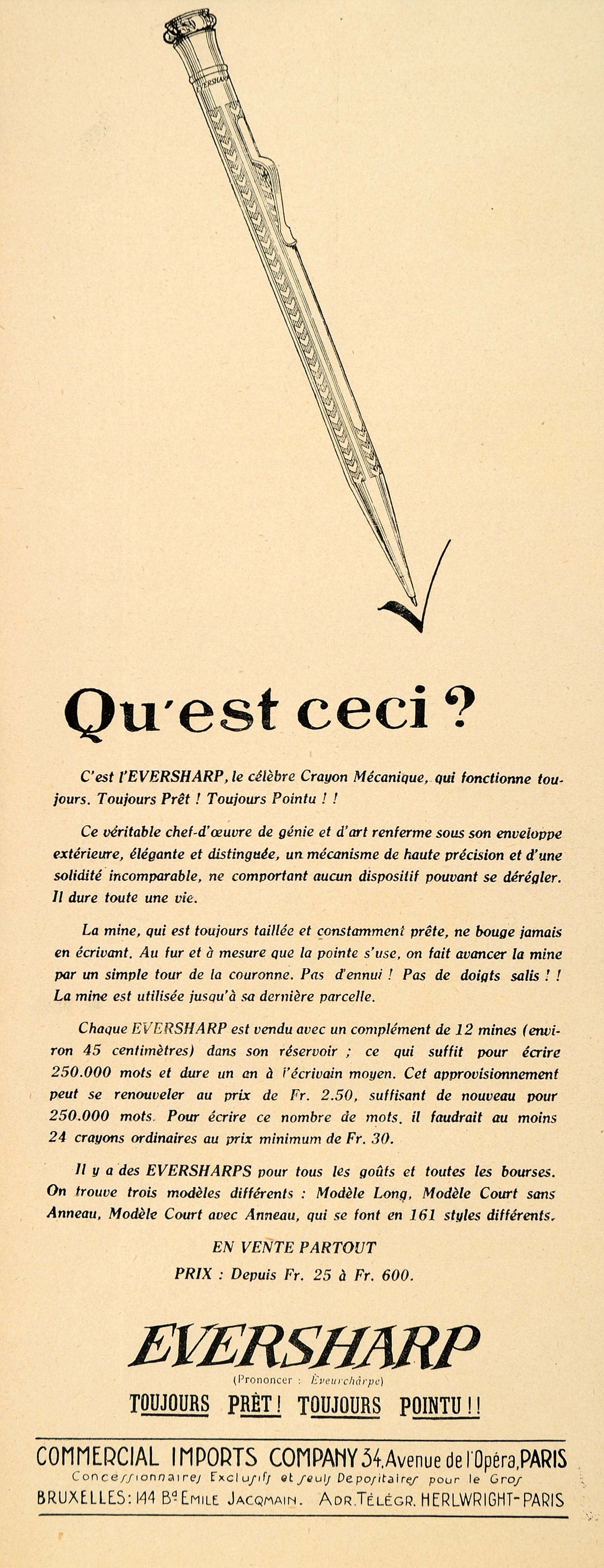 1920 Ad French Eversharp Mechanical Pencil Office Lead - ORIGINAL ILL3