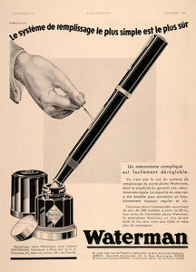 1931 Ad Waterman Ink Well Pen Porte Plume French Write - ORIGINAL ILL3