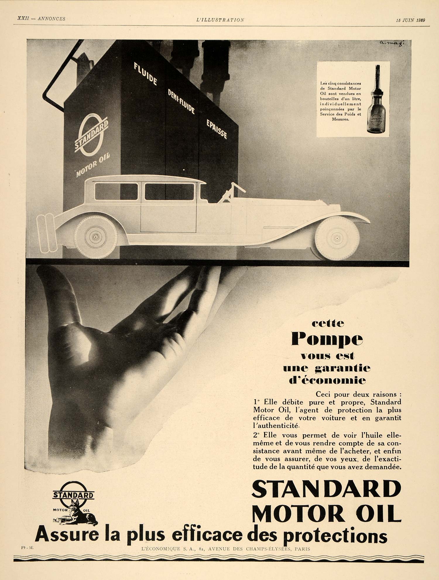 1929 Ad Standard Motor Oil Pump Fuel Economy French Car - ORIGINAL ILL3
