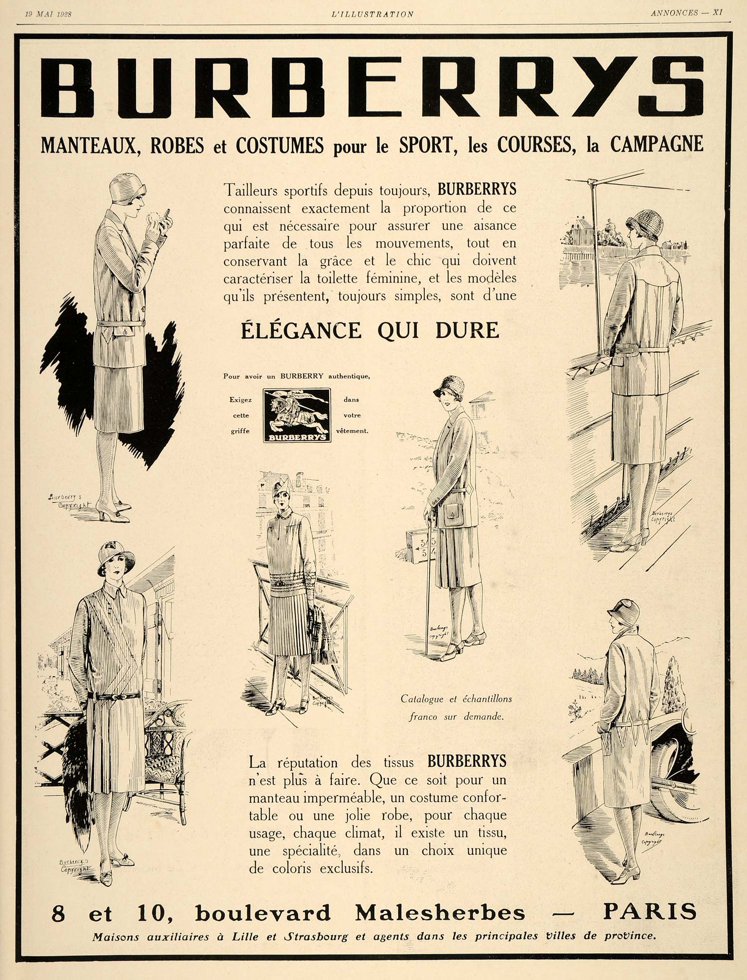 1928 Ad French Burberrys Suits Dresses Women Paris Deco - ORIGINAL ILL3