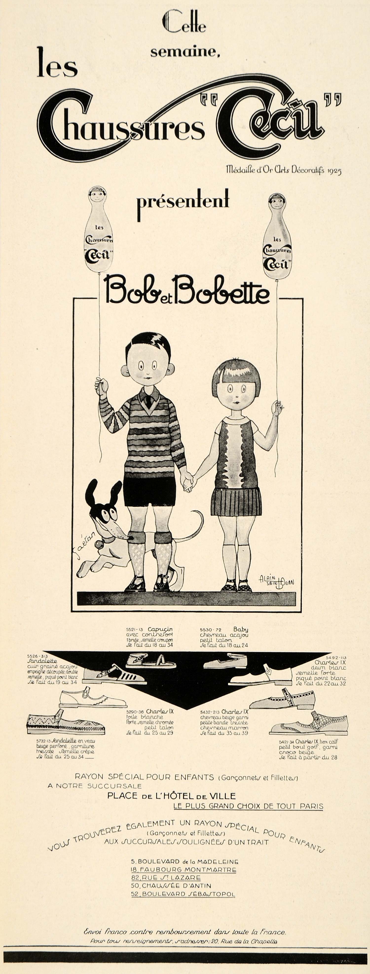 1928 Ad French Shoes Bob Bobette Comic Alain Saint Ogan - ORIGINAL ILL3