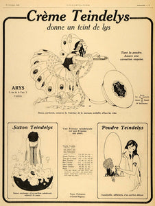 1920 Ad French Creme Savon Poudre Teindelys Arys Paris - ORIGINAL ILL3