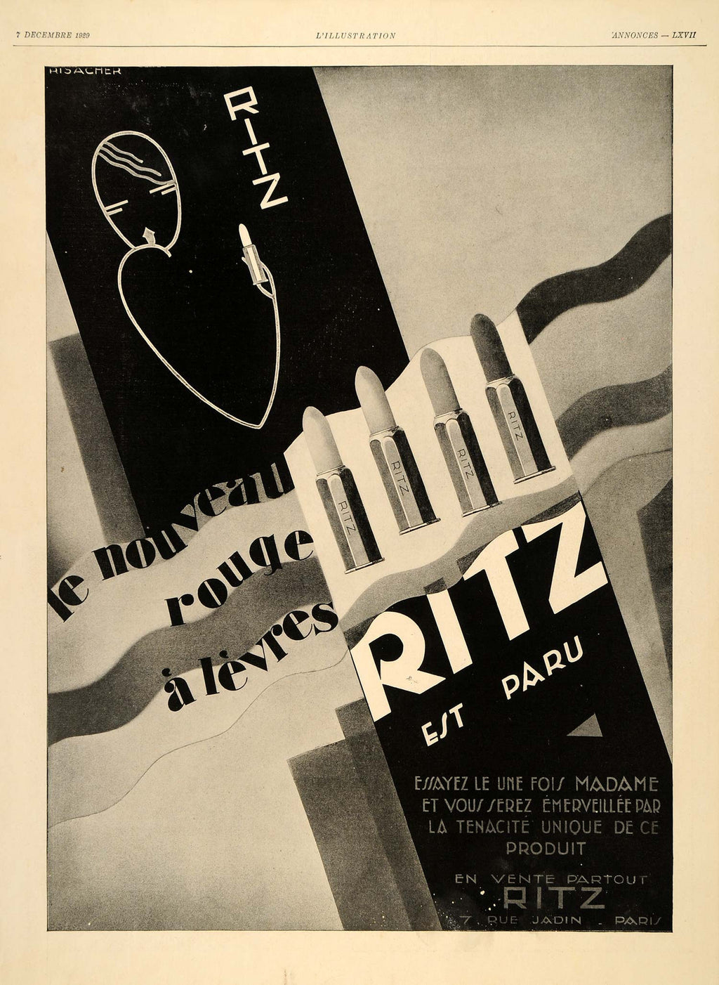 1929 Ad French Rouge Levres Lipstick Ritz Paris Beauty - ORIGINAL ILL3 - Period Paper
