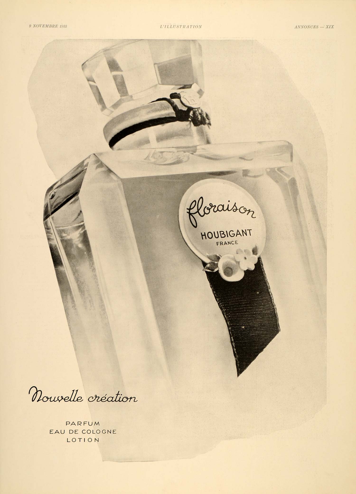 1935 Ad French Floraison Houbigant Parfum Bottle Lotion - ORIGINAL ILL3